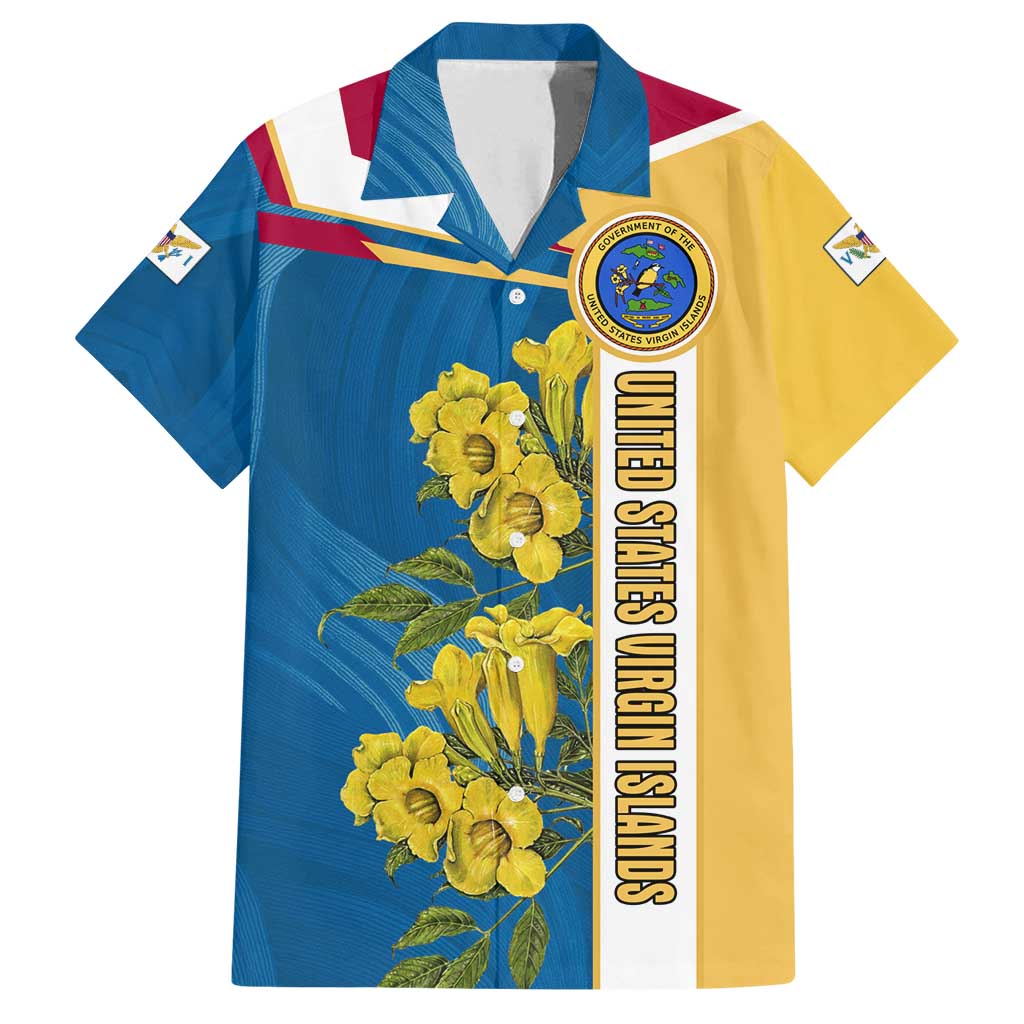 United States Virgin Islands Family Matching Off Shoulder Maxi Dress and Hawaiian Shirt with Blue Yellow Floral Design and Government Seal Bird - Wonder Print Shop