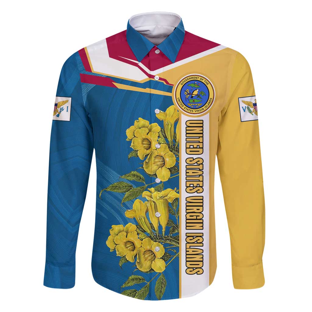 United States Virgin Islands Family Matching Off Shoulder Maxi Dress and Hawaiian Shirt with Blue Yellow Floral Design and Government Seal Bird - Wonder Print Shop
