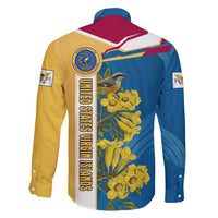 United States Virgin Islands Family Matching Off Shoulder Maxi Dress and Hawaiian Shirt with Blue Yellow Floral Design and Government Seal Bird - Wonder Print Shop