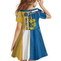 United States Virgin Islands Family Matching Off Shoulder Short Dress and Hawaiian Shirt with Blue Yellow Floral Design and Government Seal Bird - Wonder Print Shop
