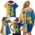 United States Virgin Islands Family Matching Off Shoulder Short Dress and Hawaiian Shirt with Blue Yellow Floral Design and Government Seal Bird - Wonder Print Shop