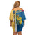 United States Virgin Islands Family Matching Off Shoulder Short Dress and Hawaiian Shirt with Blue Yellow Floral Design and Government Seal Bird - Wonder Print Shop