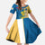 United States Virgin Islands Family Matching Short Sleeve Bodycon Dress and Hawaiian Shirt with Blue Yellow Floral Design and Government Seal Bird - Wonder Print Shop