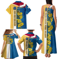 United States Virgin Islands Family Matching Tank Maxi Dress and Hawaiian Shirt with Blue Yellow Floral Design and Government Seal Bird - Wonder Print Shop