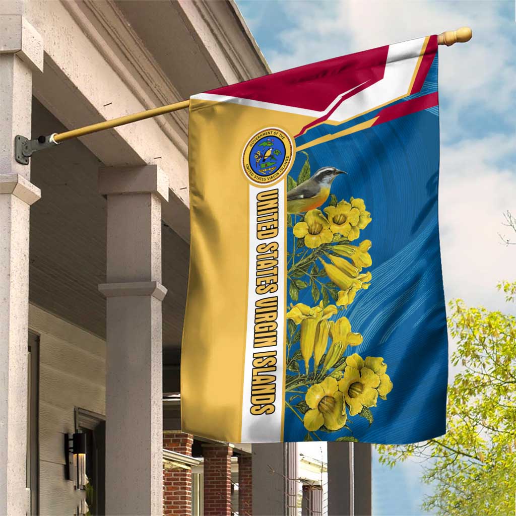 United States Virgin Islands Garden Flag with Blue Yellow Floral Design and Government Seal Bird - Wonder Print Shop