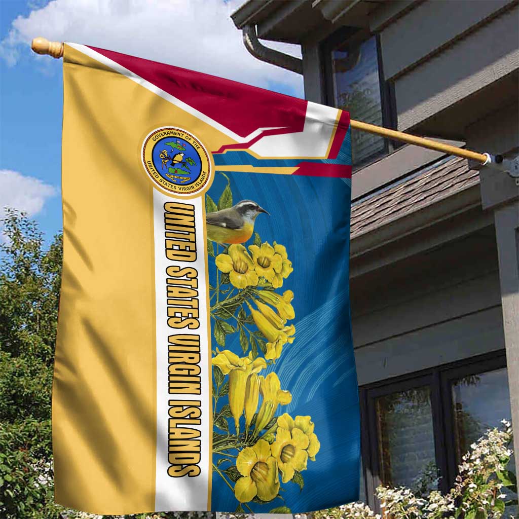 United States Virgin Islands Garden Flag with Blue Yellow Floral Design and Government Seal Bird - Wonder Print Shop