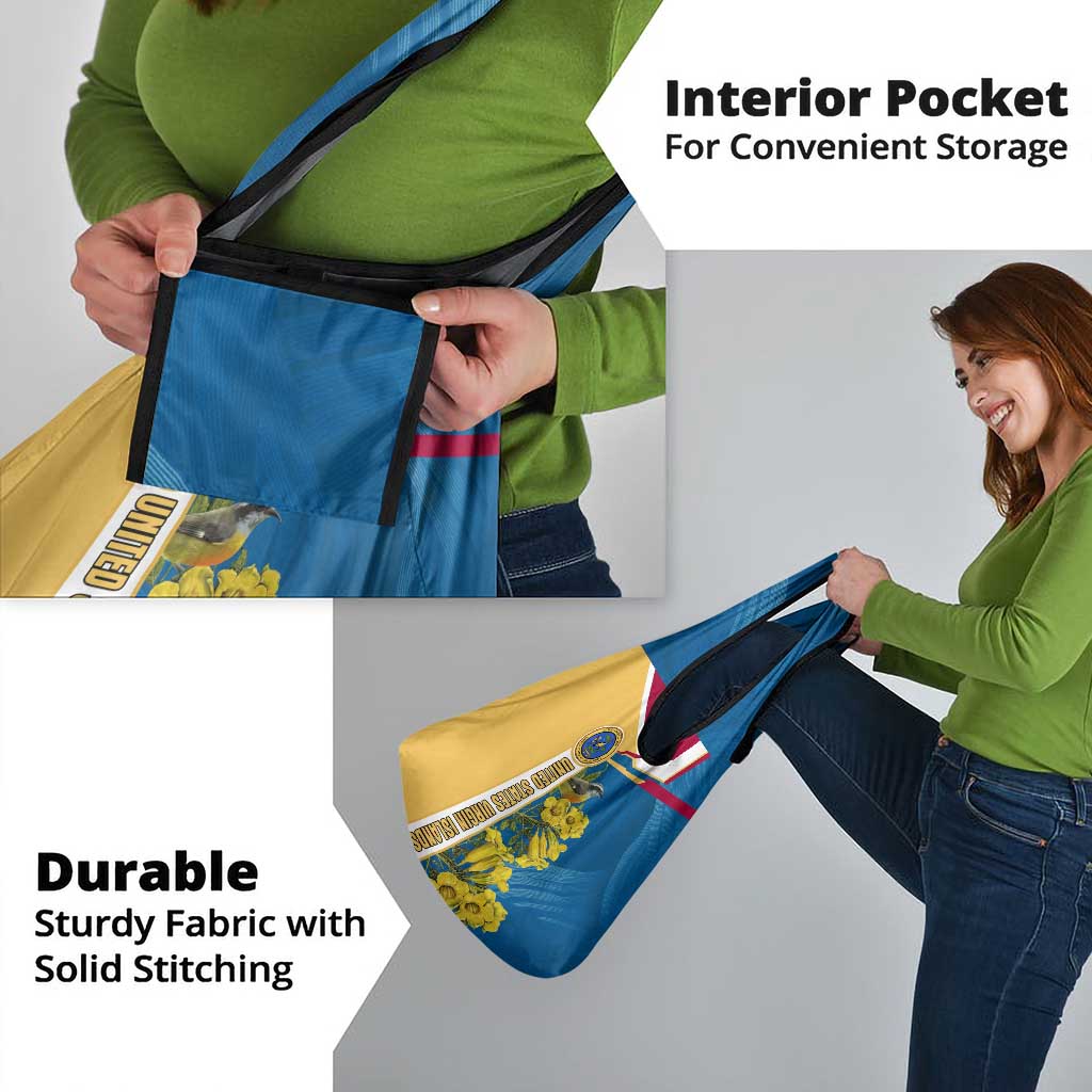 United States Virgin Islands Grocery Bag with Blue Yellow Floral Design and Government Seal Bird - Wonder Print Shop