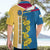 United States Virgin Islands Hawaiian Shirt with Blue Yellow Floral Design and Government Seal Bird - Wonder Print Shop