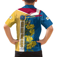 United States Virgin Islands Hawaiian Shirt with Blue Yellow Floral Design and Government Seal Bird - Wonder Print Shop