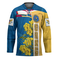 United States Virgin Islands Hockey Jersey with Blue Yellow Floral Design and Government Seal Bird - Wonder Print Shop