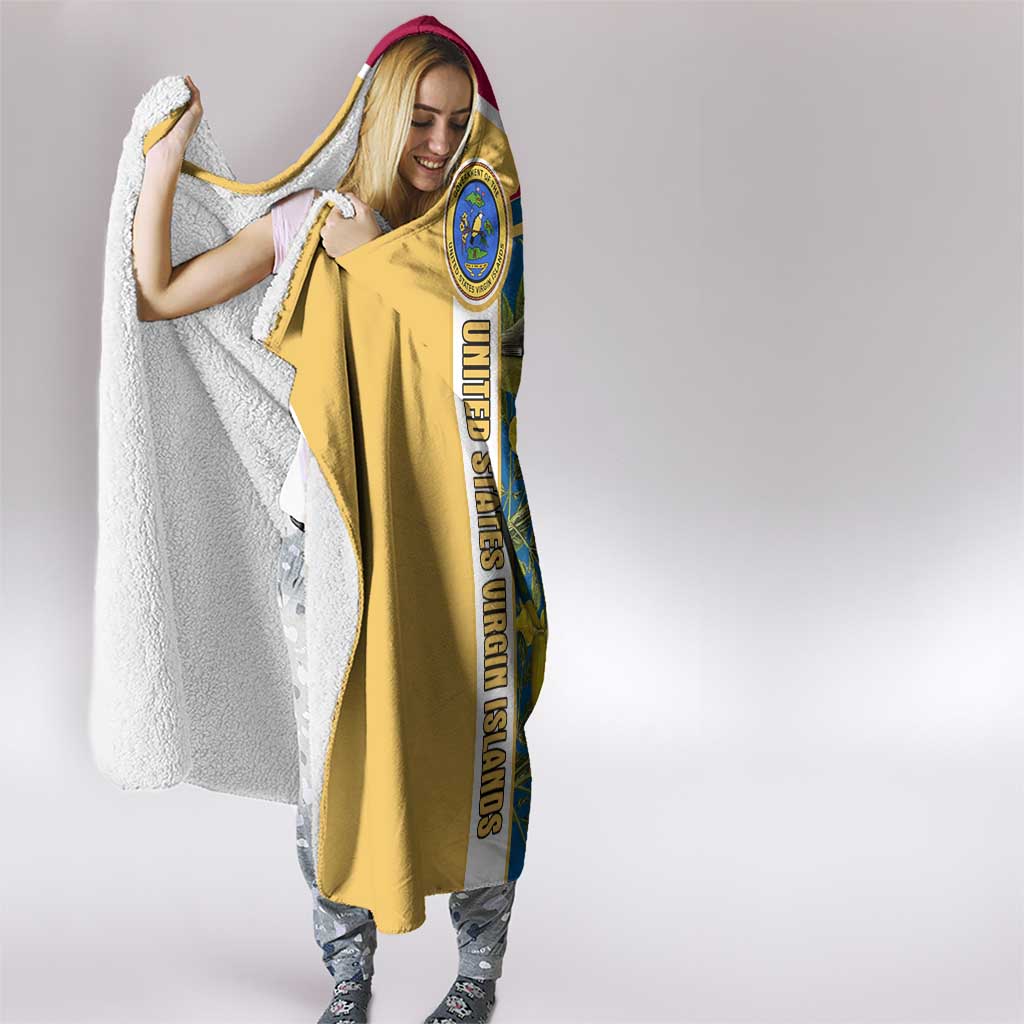 United States Virgin Islands Hooded Blanket with Blue Yellow Floral Design and Government Seal Bird - Wonder Print Shop