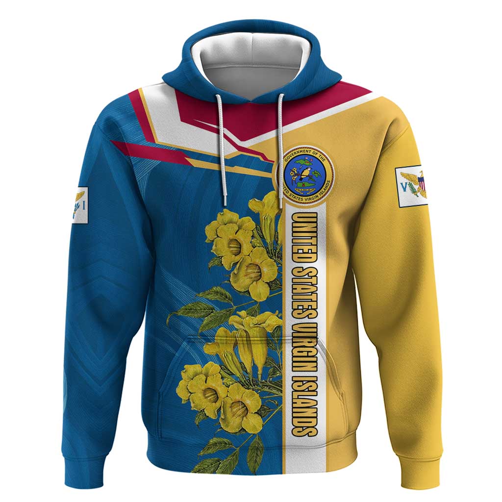 United States Virgin Islands Hoodie with Blue Yellow Floral Design and Government Seal Bird - Wonder Print Shop