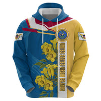 United States Virgin Islands Hoodie with Blue Yellow Floral Design and Government Seal Bird - Wonder Print Shop