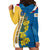 United States Virgin Islands Hoodie Dress with Blue Yellow Floral Design and Government Seal Bird - Wonder Print Shop