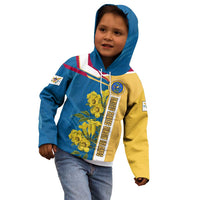 United States Virgin Islands Kid Hoodie with Blue Yellow Floral Design and Government Seal Bird - Wonder Print Shop