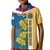United States Virgin Islands Kid Polo Shirt with Blue Yellow Floral Design and Government Seal Bird - Wonder Print Shop