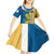 United States Virgin Islands Kid Short Sleeve Dress with Blue Yellow Floral Design and Government Seal Bird - Wonder Print Shop