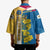 United States Virgin Islands Kimono with Blue Yellow Floral Design and Government Seal Bird - Wonder Print Shop