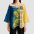 United States Virgin Islands Kimono Sleeve Blouse with Blue Yellow Floral Design and Government Seal Bird - Wonder Print Shop