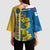 United States Virgin Islands Kimono Sleeve Blouse with Blue Yellow Floral Design and Government Seal Bird - Wonder Print Shop
