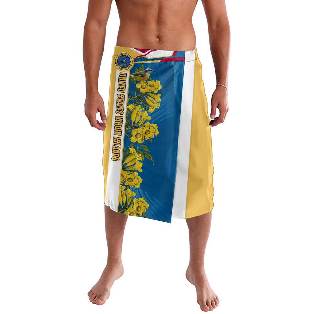 United States Virgin Islands Lavalava with Blue Yellow Floral Design and Government Seal Bird - Wonder Print Shop