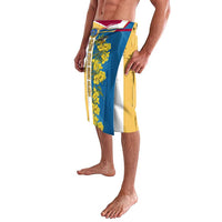 United States Virgin Islands Lavalava with Blue Yellow Floral Design and Government Seal Bird - Wonder Print Shop