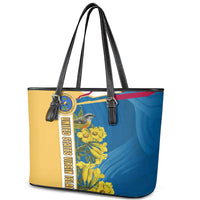 United States Virgin Islands Leather Tote Bag with Blue Yellow Floral Design and Government Seal Bird - Wonder Print Shop