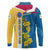 United States Virgin Islands Long Sleeve Polo Shirt with Blue Yellow Floral Design and Government Seal Bird - Wonder Print Shop