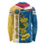 United States Virgin Islands Long Sleeve Shirt with Blue Yellow Floral Design and Government Seal Bird - Wonder Print Shop