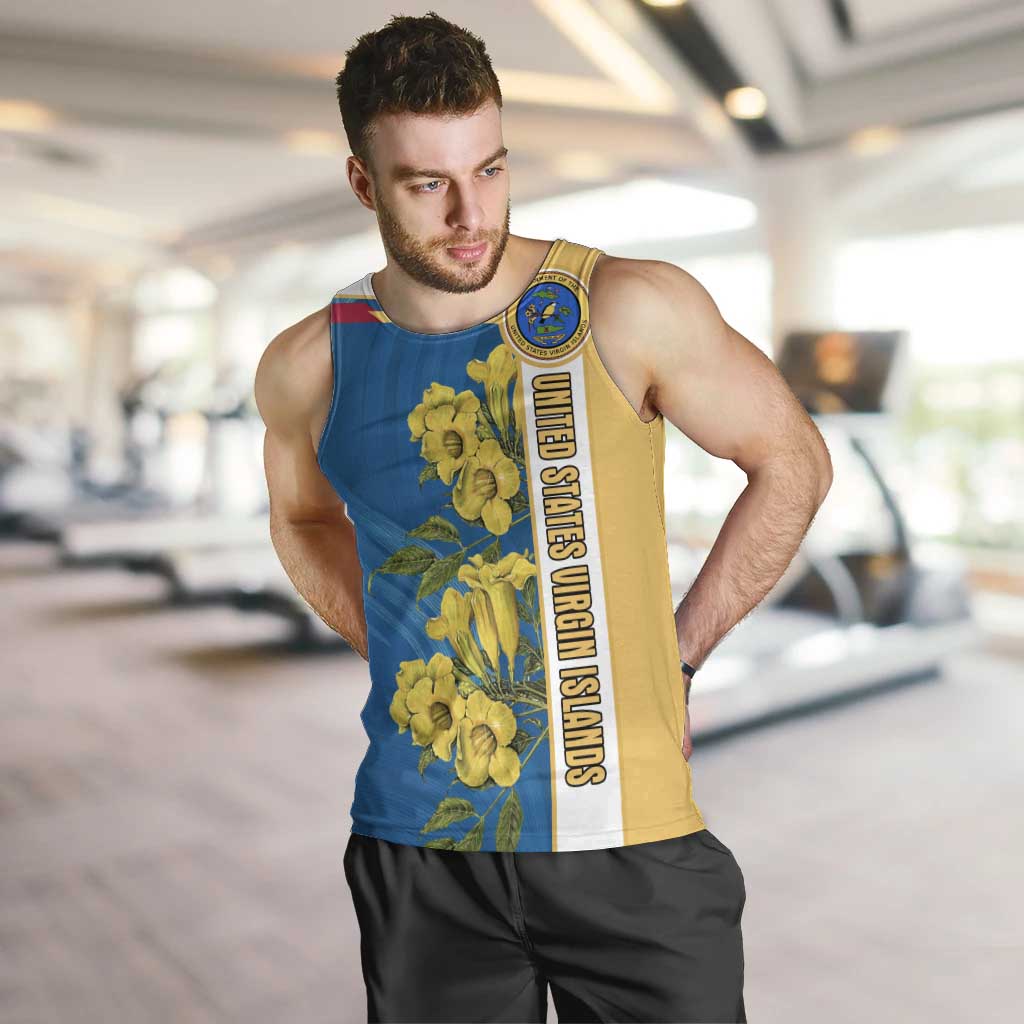 United States Virgin Islands Men Tank Top with Blue Yellow Floral Design and Government Seal Bird - Wonder Print Shop