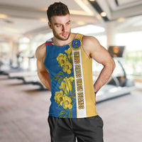 United States Virgin Islands Men Tank Top with Blue Yellow Floral Design and Government Seal Bird - Wonder Print Shop