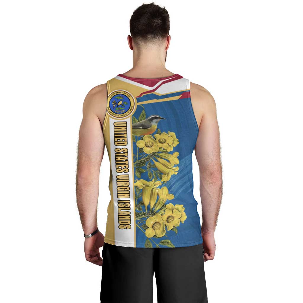 United States Virgin Islands Men Tank Top with Blue Yellow Floral Design and Government Seal Bird - Wonder Print Shop