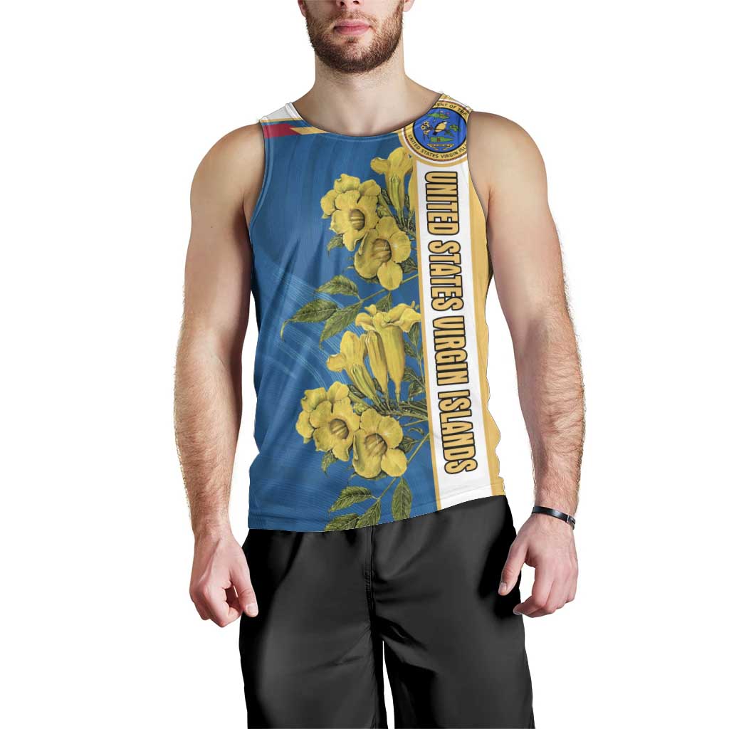 United States Virgin Islands Men Tank Top with Blue Yellow Floral Design and Government Seal Bird - Wonder Print Shop