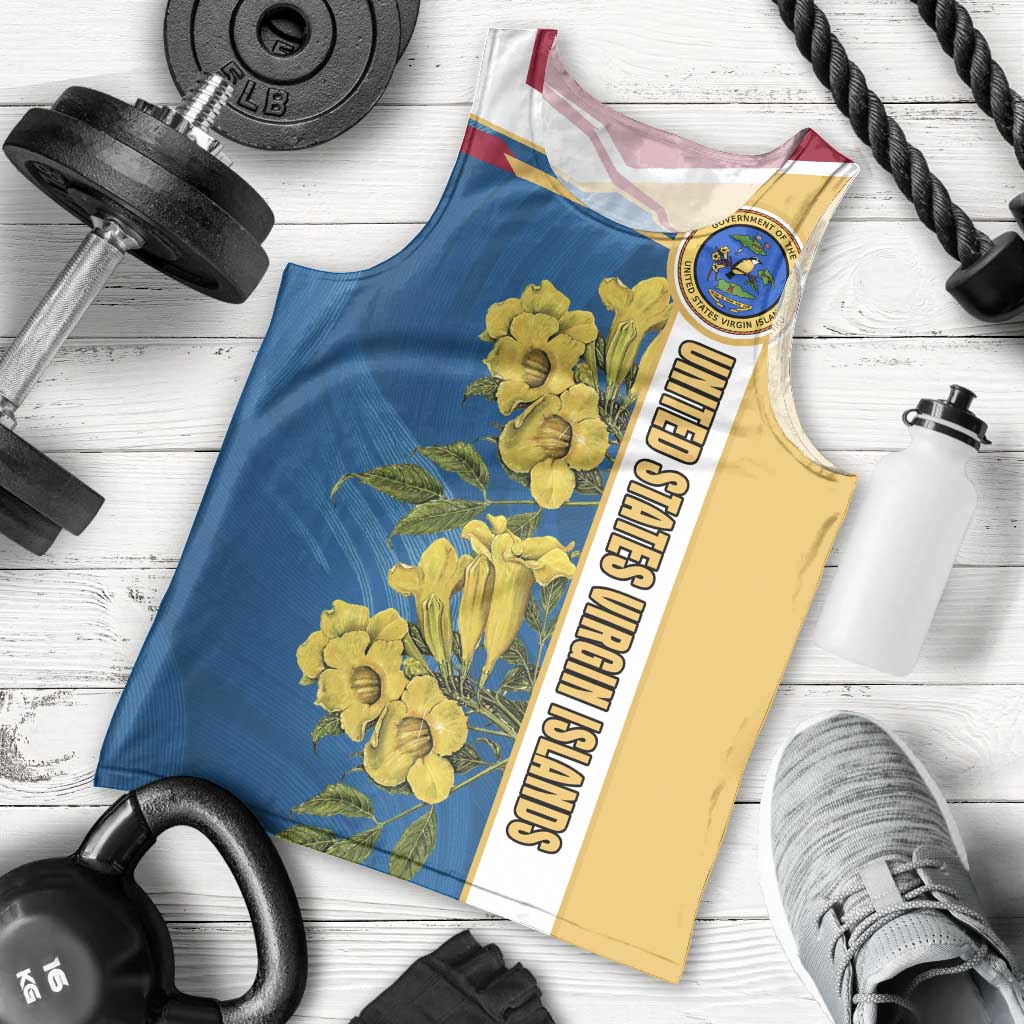 United States Virgin Islands Men Tank Top with Blue Yellow Floral Design and Government Seal Bird - Wonder Print Shop