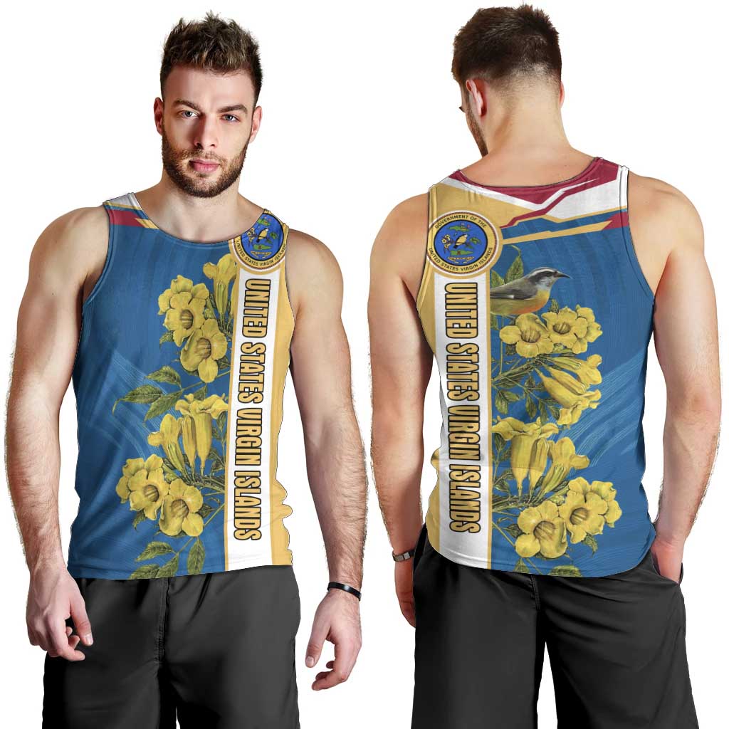 United States Virgin Islands Men Tank Top with Blue Yellow Floral Design and Government Seal Bird - Wonder Print Shop