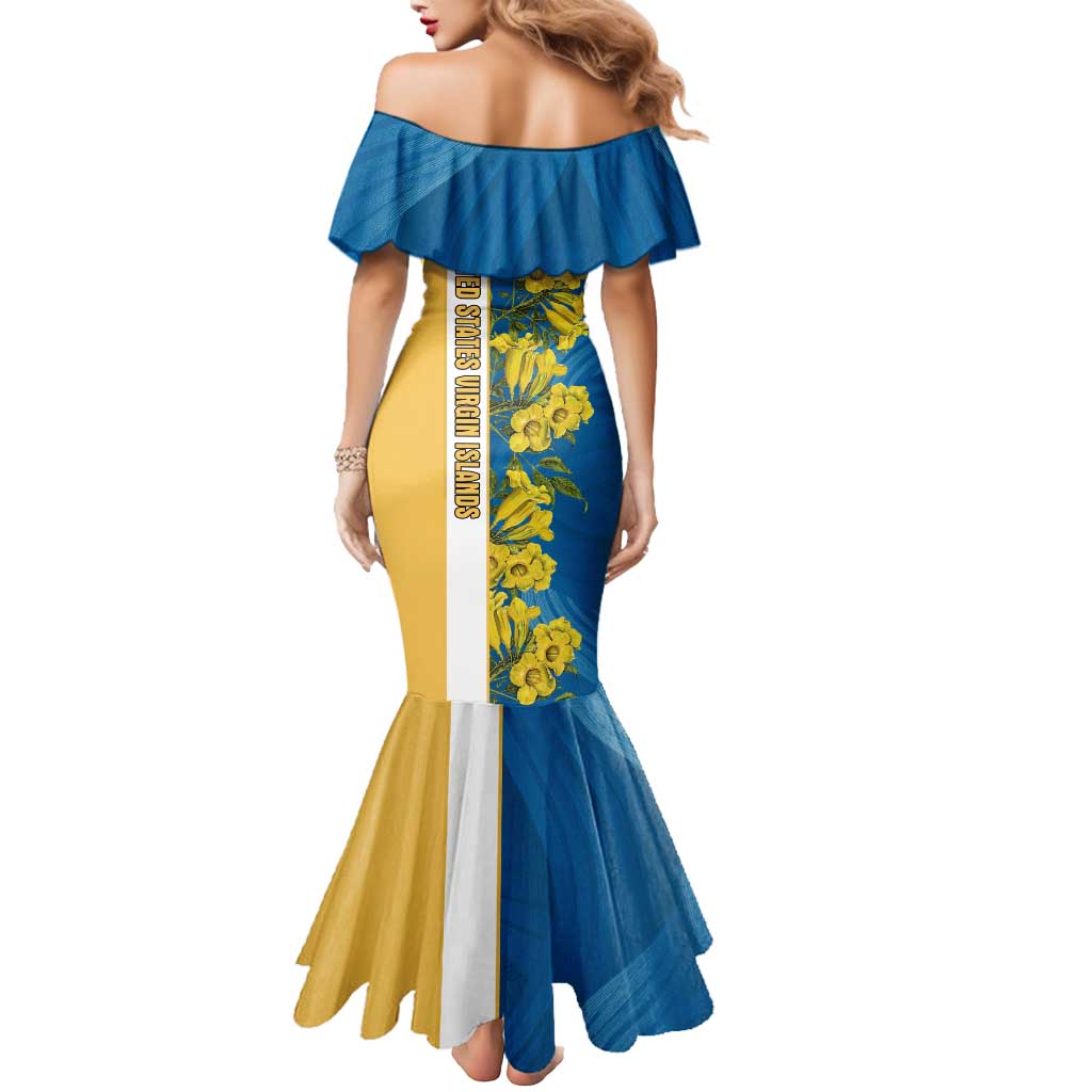 United States Virgin Islands Mermaid Dress with Blue Yellow Floral Design and Government Seal Bird - Wonder Print Shop