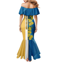 United States Virgin Islands Mermaid Dress with Blue Yellow Floral Design and Government Seal Bird - Wonder Print Shop