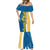 United States Virgin Islands Mermaid Dress with Blue Yellow Floral Design and Government Seal Bird - Wonder Print Shop