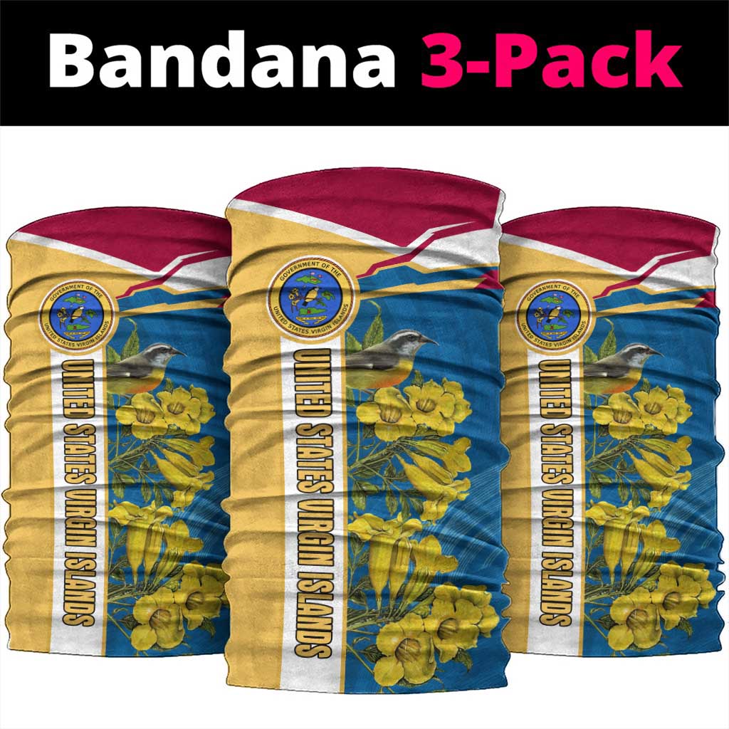 United States Virgin Islands Neck Gaiter with Blue Yellow Floral Design and Government Seal Bird - Wonder Print Shop
