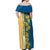 United States Virgin Islands Off Shoulder Maxi Dress with Blue Yellow Floral Design and Government Seal Bird - Wonder Print Shop