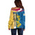United States Virgin Islands Off Shoulder Sweater with Blue Yellow Floral Design and Government Seal Bird - Wonder Print Shop