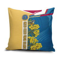 United States Virgin Islands Pillow Cover with Blue Yellow Floral Design and Government Seal Bird - Wonder Print Shop