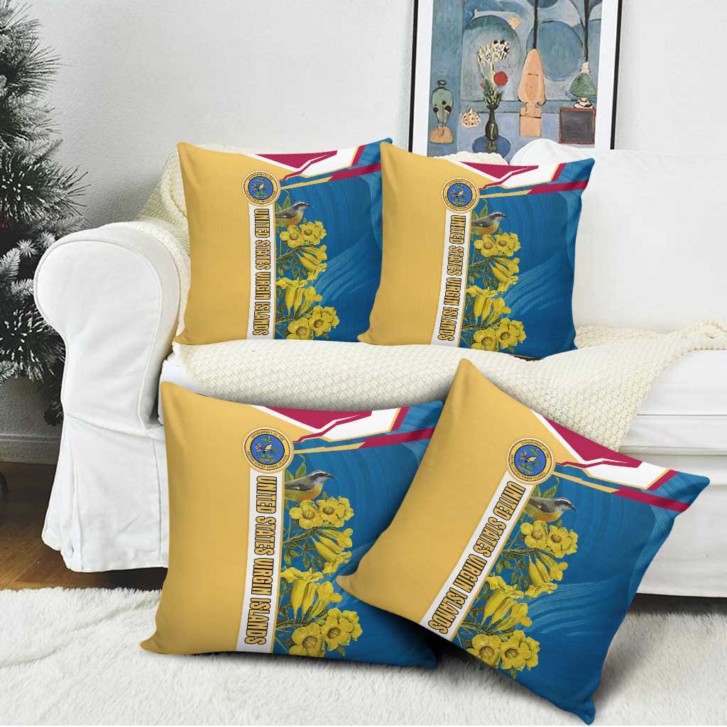 United States Virgin Islands Pillow Cover with Blue Yellow Floral Design and Government Seal Bird - Wonder Print Shop