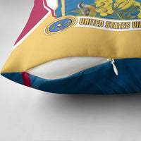 United States Virgin Islands Pillow Cover with Blue Yellow Floral Design and Government Seal Bird - Wonder Print Shop
