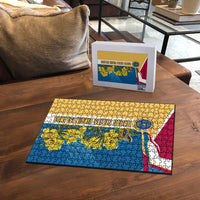 United States Virgin Islands Puzzle with Blue Yellow Floral Design and Government Seal Bird - Wonder Print Shop
