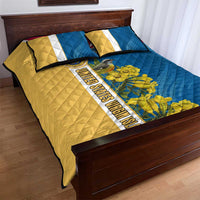 United States Virgin Islands Quilt Bed Set with Blue Yellow Floral Design and Government Seal Bird - Wonder Print Shop