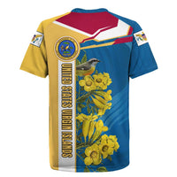 United States Virgin Islands Rugby Jersey with Blue Yellow Floral Design and Government Seal Bird - Wonder Print Shop