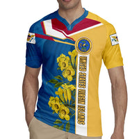 United States Virgin Islands Rugby Jersey with Blue Yellow Floral Design and Government Seal Bird - Wonder Print Shop