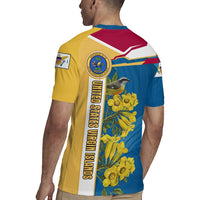 United States Virgin Islands Rugby Jersey with Blue Yellow Floral Design and Government Seal Bird - Wonder Print Shop