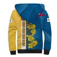 United States Virgin Islands Sherpa Hoodie with Blue Yellow Floral Design and Government Seal Bird - Wonder Print Shop